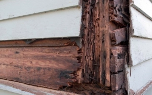 Side wall foundation of a home damaged by termites